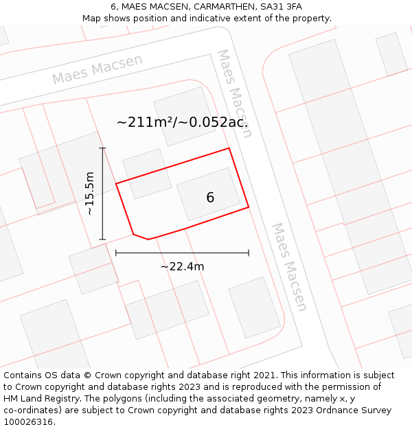 6, MAES MACSEN, CARMARTHEN, SA31 3FA: Plot and title map