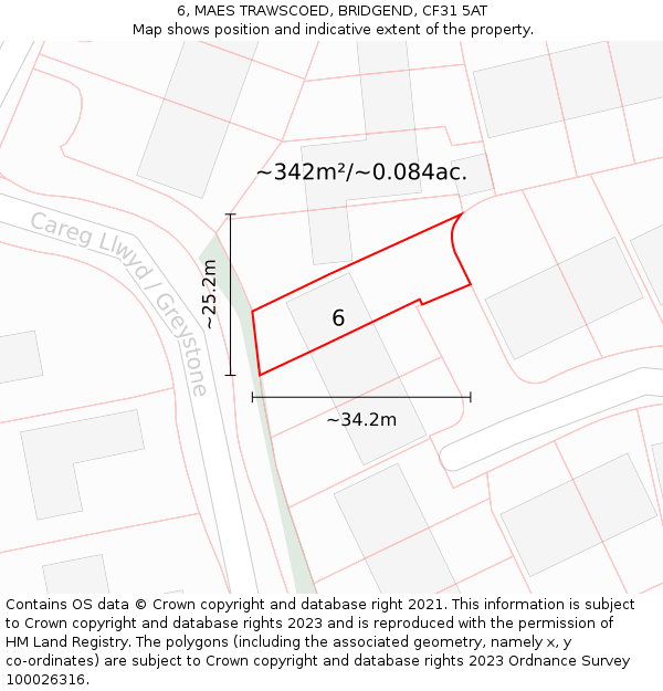 6, MAES TRAWSCOED, BRIDGEND, CF31 5AT: Plot and title map