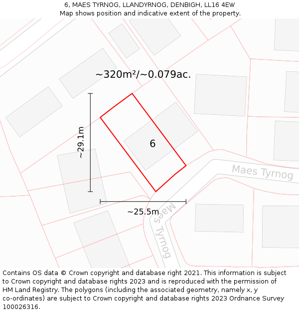 6, MAES TYRNOG, LLANDYRNOG, DENBIGH, LL16 4EW: Plot and title map