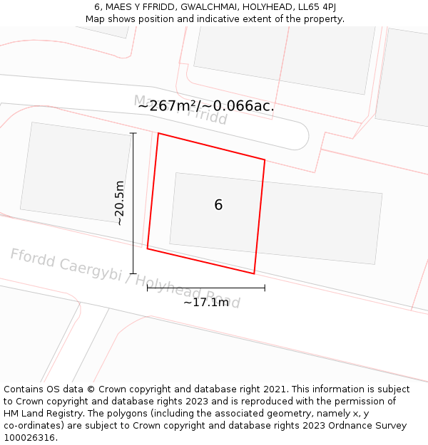 6, MAES Y FFRIDD, GWALCHMAI, HOLYHEAD, LL65 4PJ: Plot and title map