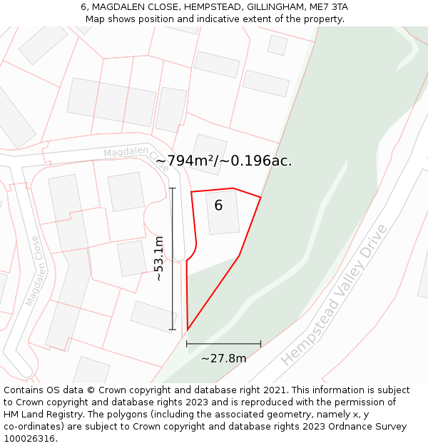 6, MAGDALEN CLOSE, HEMPSTEAD, GILLINGHAM, ME7 3TA: Plot and title map