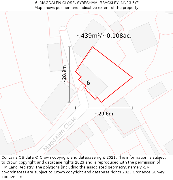 6, MAGDALEN CLOSE, SYRESHAM, BRACKLEY, NN13 5YF: Plot and title map