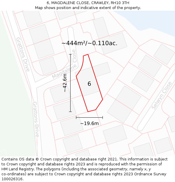 6, MAGDALENE CLOSE, CRAWLEY, RH10 3TH: Plot and title map