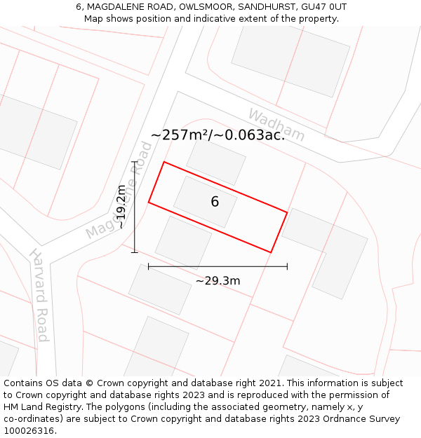 6, MAGDALENE ROAD, OWLSMOOR, SANDHURST, GU47 0UT: Plot and title map