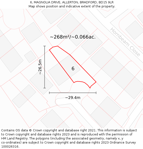 6, MAGNOLIA DRIVE, ALLERTON, BRADFORD, BD15 9LR: Plot and title map