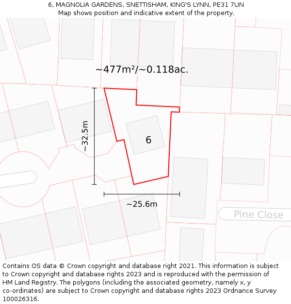 6, MAGNOLIA GARDENS, SNETTISHAM, KING'S LYNN, PE31 7UN: Plot and title map