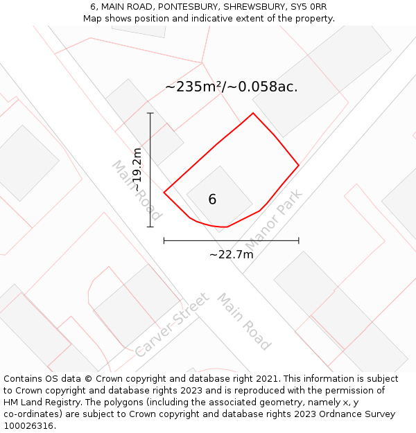 6, MAIN ROAD, PONTESBURY, SHREWSBURY, SY5 0RR: Plot and title map