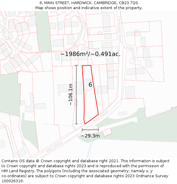 6, MAIN STREET, HARDWICK, CAMBRIDGE, CB23 7QS: Plot and title map