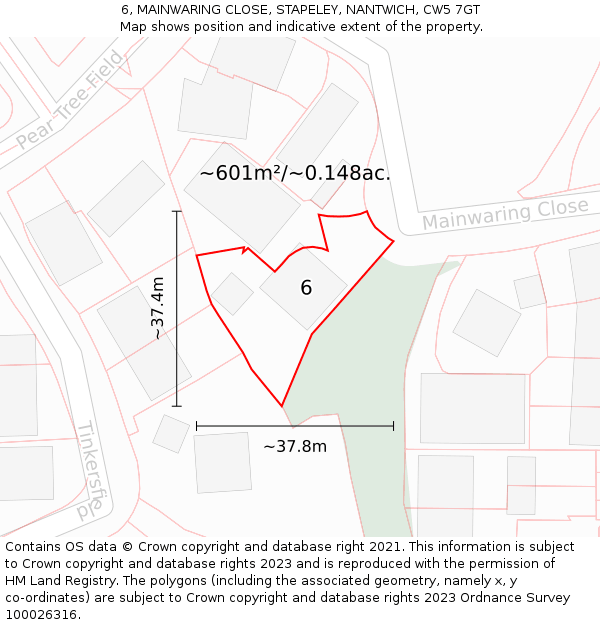 6, MAINWARING CLOSE, STAPELEY, NANTWICH, CW5 7GT: Plot and title map