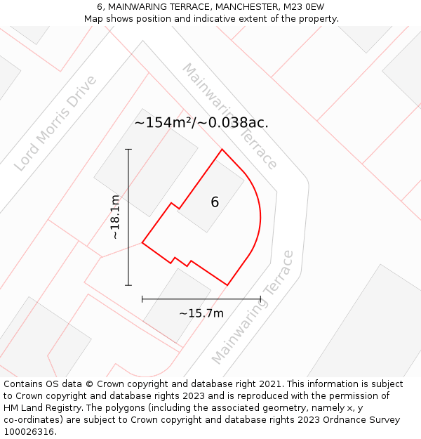 6, MAINWARING TERRACE, MANCHESTER, M23 0EW: Plot and title map