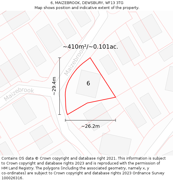 6, MAIZEBROOK, DEWSBURY, WF13 3TG: Plot and title map