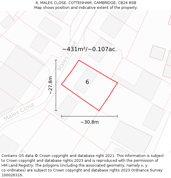 6, MALES CLOSE, COTTENHAM, CAMBRIDGE, CB24 8SB: Plot and title map