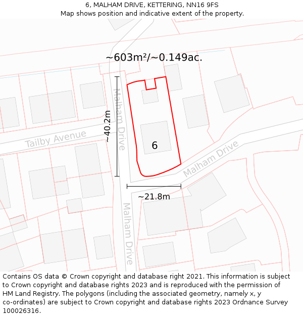 6, MALHAM DRIVE, KETTERING, NN16 9FS: Plot and title map