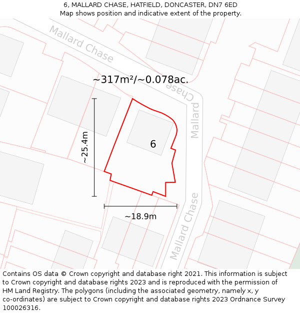 6, MALLARD CHASE, HATFIELD, DONCASTER, DN7 6ED: Plot and title map