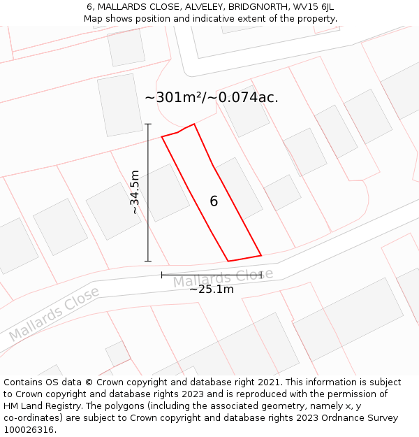 6, MALLARDS CLOSE, ALVELEY, BRIDGNORTH, WV15 6JL: Plot and title map