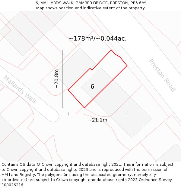 6, MALLARDS WALK, BAMBER BRIDGE, PRESTON, PR5 6AY: Plot and title map