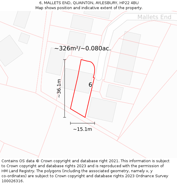 6, MALLETS END, QUAINTON, AYLESBURY, HP22 4BU: Plot and title map