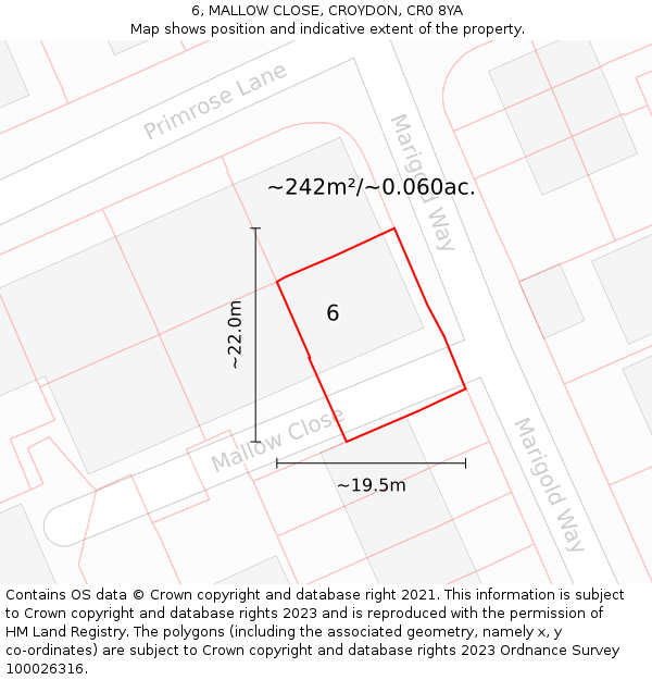 6, MALLOW CLOSE, CROYDON, CR0 8YA: Plot and title map