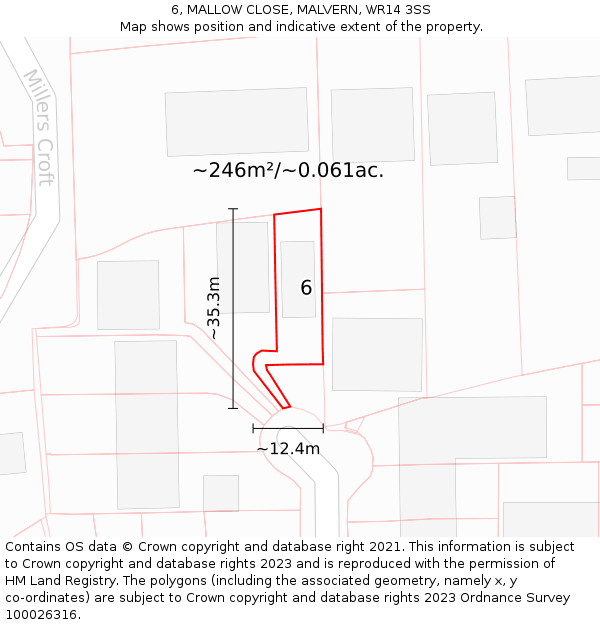 6, MALLOW CLOSE, MALVERN, WR14 3SS: Plot and title map