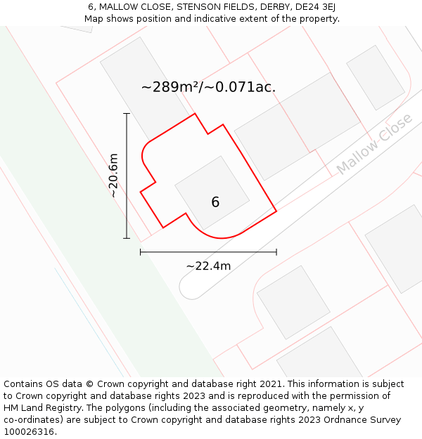 6, MALLOW CLOSE, STENSON FIELDS, DERBY, DE24 3EJ: Plot and title map