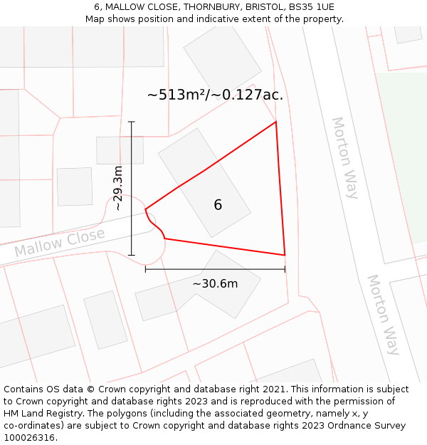 6, MALLOW CLOSE, THORNBURY, BRISTOL, BS35 1UE: Plot and title map