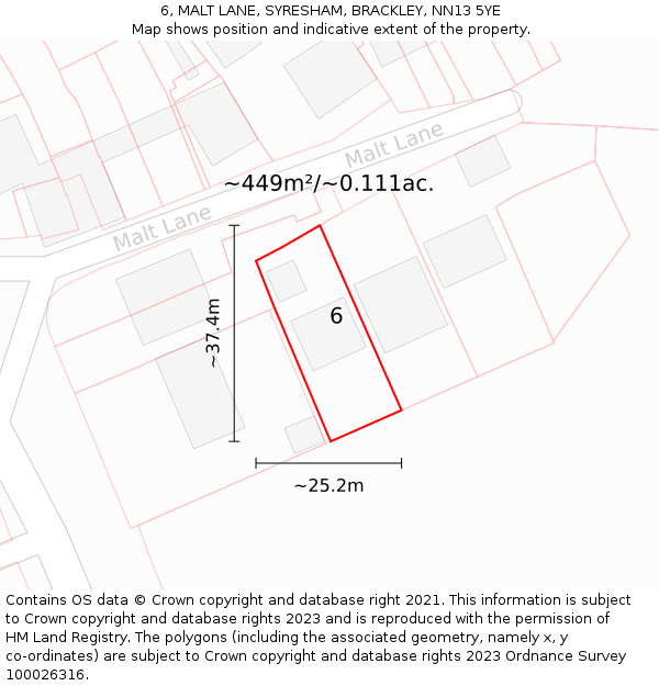 6, MALT LANE, SYRESHAM, BRACKLEY, NN13 5YE: Plot and title map