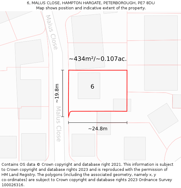 6, MALUS CLOSE, HAMPTON HARGATE, PETERBOROUGH, PE7 8DU: Plot and title map