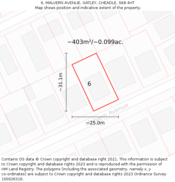 6, MALVERN AVENUE, GATLEY, CHEADLE, SK8 4HT: Plot and title map