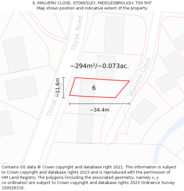 6, MALVERN CLOSE, STOKESLEY, MIDDLESBROUGH, TS9 5NT: Plot and title map