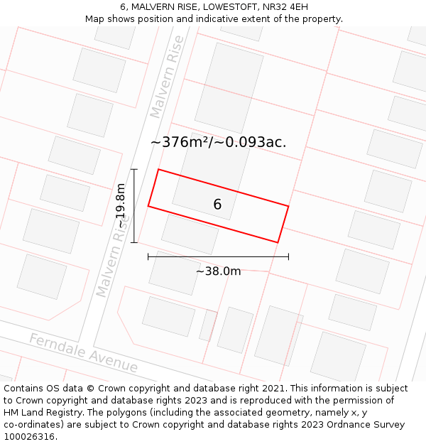 6, MALVERN RISE, LOWESTOFT, NR32 4EH: Plot and title map
