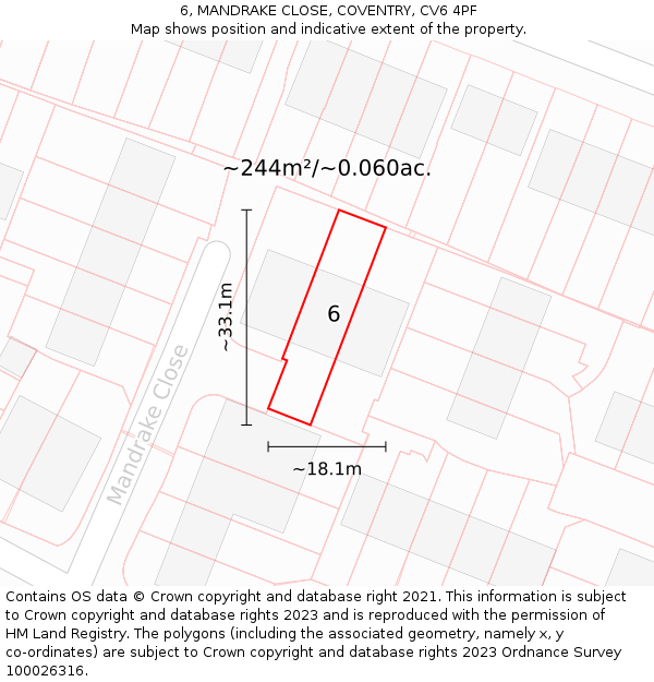 6, MANDRAKE CLOSE, COVENTRY, CV6 4PF: Plot and title map