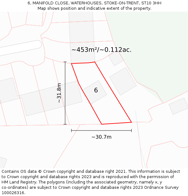 6, MANIFOLD CLOSE, WATERHOUSES, STOKE-ON-TRENT, ST10 3HH: Plot and title map