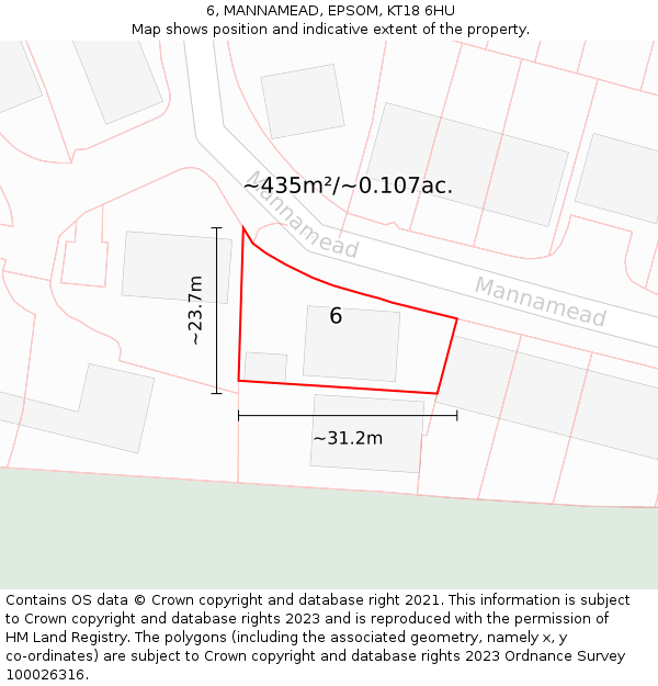 6, MANNAMEAD, EPSOM, KT18 6HU: Plot and title map