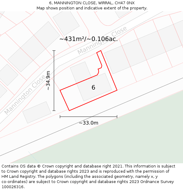 6, MANNINGTON CLOSE, WIRRAL, CH47 0NX: Plot and title map