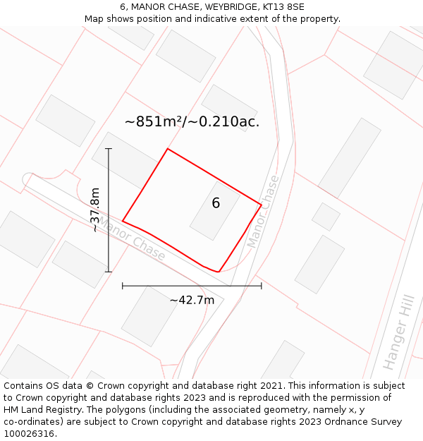 6, MANOR CHASE, WEYBRIDGE, KT13 8SE: Plot and title map