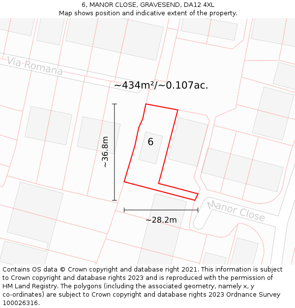 6, MANOR CLOSE, GRAVESEND, DA12 4XL: Plot and title map