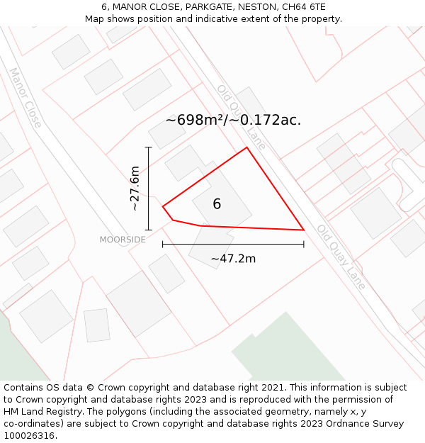 6, MANOR CLOSE, PARKGATE, NESTON, CH64 6TE: Plot and title map