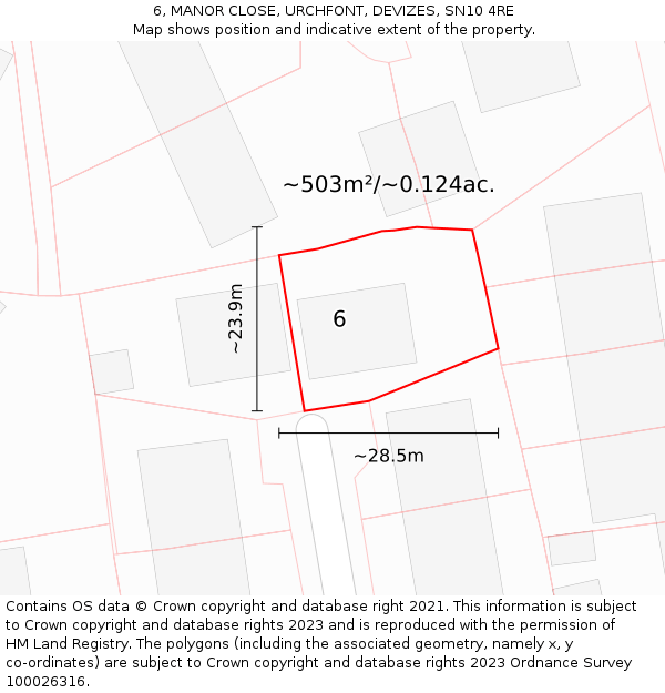 6, MANOR CLOSE, URCHFONT, DEVIZES, SN10 4RE: Plot and title map