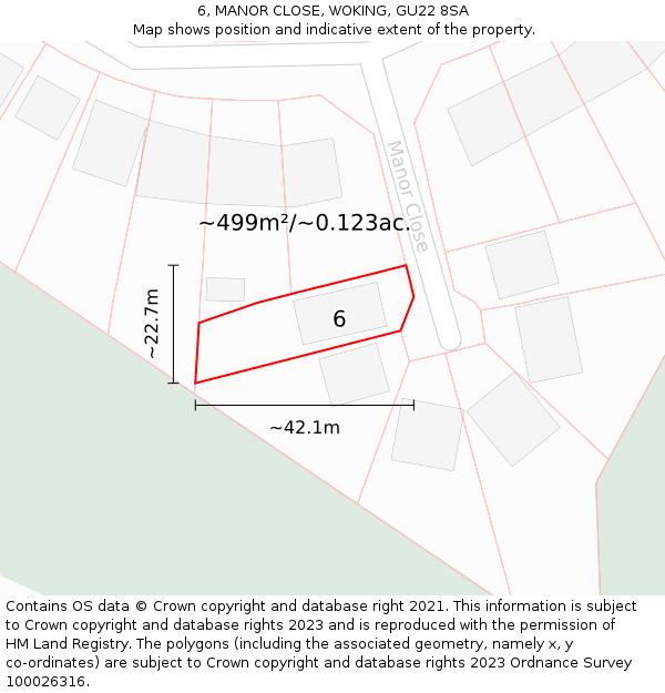 6, MANOR CLOSE, WOKING, GU22 8SA: Plot and title map