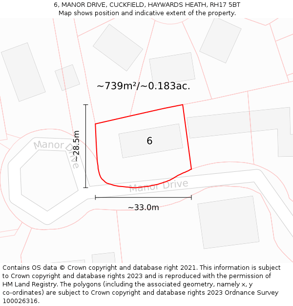 6, MANOR DRIVE, CUCKFIELD, HAYWARDS HEATH, RH17 5BT: Plot and title map