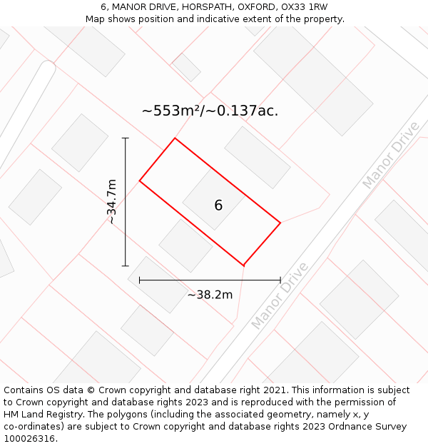6, MANOR DRIVE, HORSPATH, OXFORD, OX33 1RW: Plot and title map