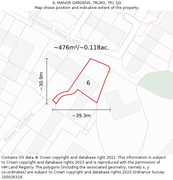 6, MANOR GARDENS, TRURO, TR1 1JG: Plot and title map