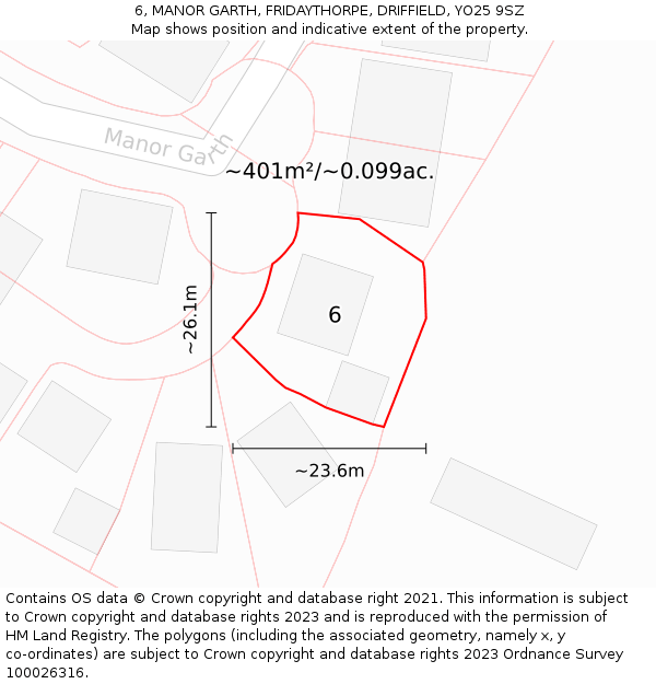 6, MANOR GARTH, FRIDAYTHORPE, DRIFFIELD, YO25 9SZ: Plot and title map