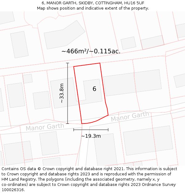 6, MANOR GARTH, SKIDBY, COTTINGHAM, HU16 5UF: Plot and title map