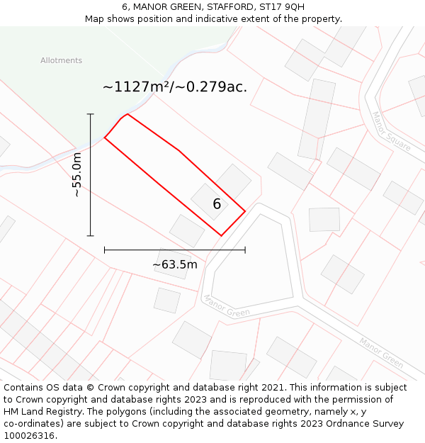 6, MANOR GREEN, STAFFORD, ST17 9QH: Plot and title map