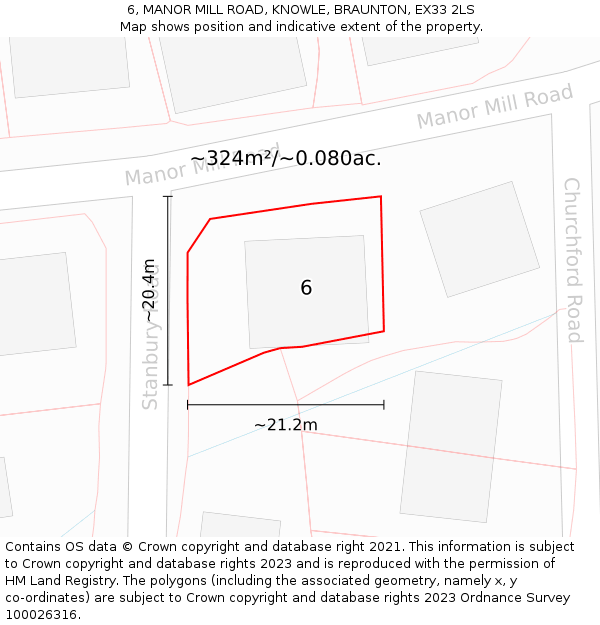 6, MANOR MILL ROAD, KNOWLE, BRAUNTON, EX33 2LS: Plot and title map