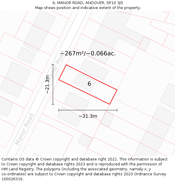 6, MANOR ROAD, ANDOVER, SP10 3JS: Plot and title map