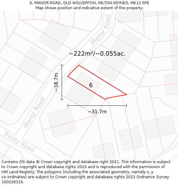 6, MANOR ROAD, OLD WOLVERTON, MILTON KEYNES, MK12 5PE: Plot and title map