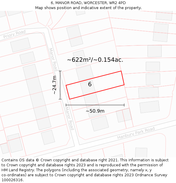 6, MANOR ROAD, WORCESTER, WR2 4PD: Plot and title map