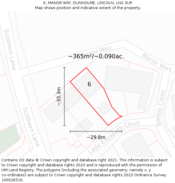 6, MANOR WAY, DUNHOLME, LINCOLN, LN2 3UR: Plot and title map